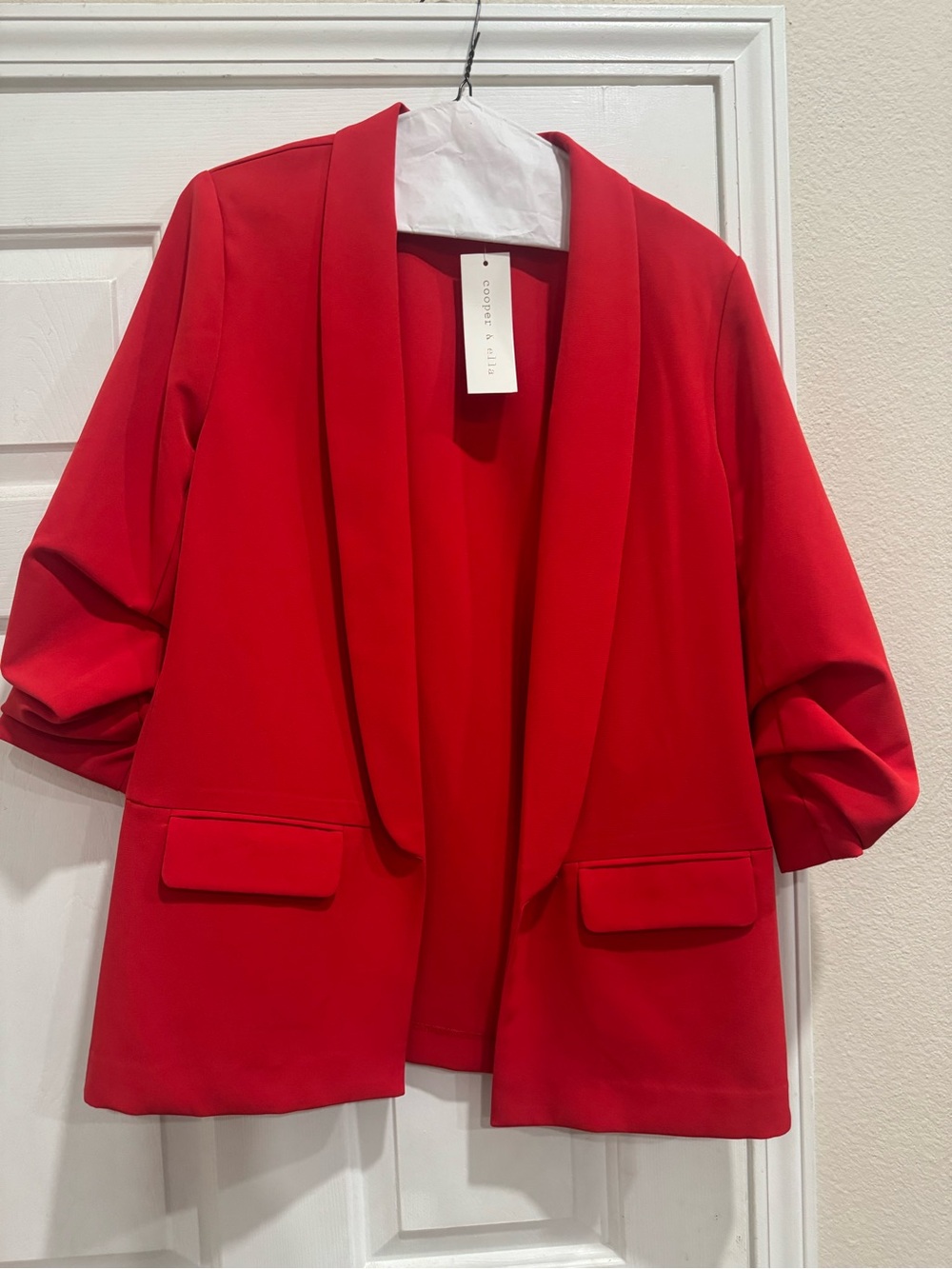 cooper & ella Vibrant Red Open Shawl-Collar Blazer